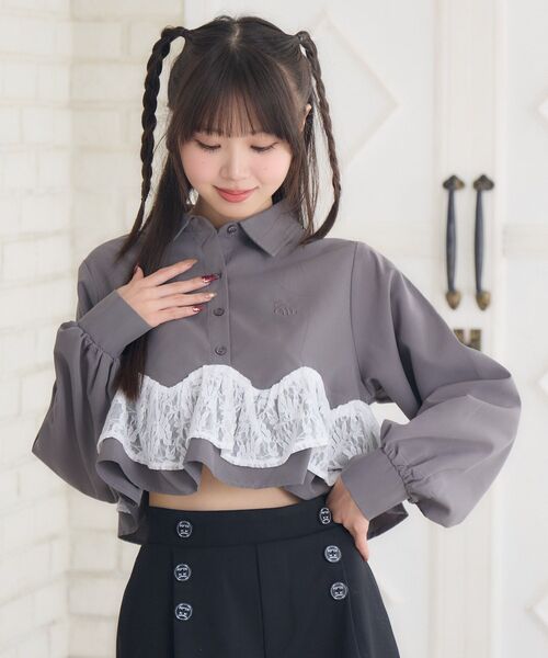 レースぺラムブラウス   アプ メッシュレースペプラムブラウス（シャツ/ブラウス）｜natural couture