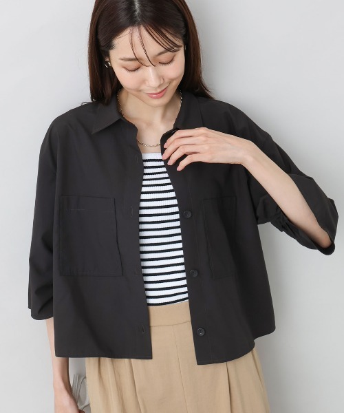 ブラウス シャツ コットンライククロップドシャツブラウス/洗える レディース