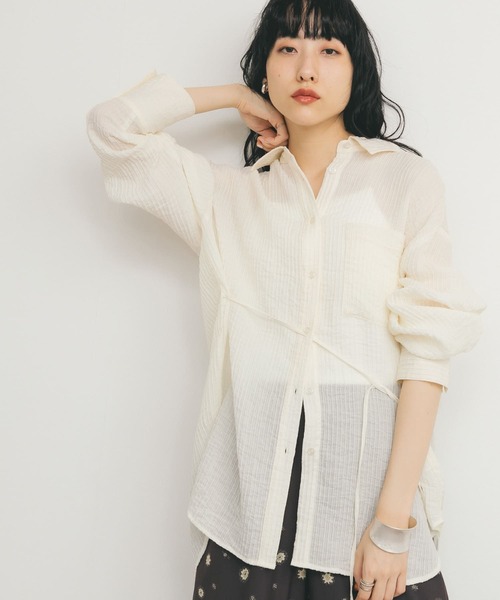 KBF 2WAYシアーストライプシャツ　IVORY recommend items！ 2WAYシアーストライプシャツ IVORY/ PINK