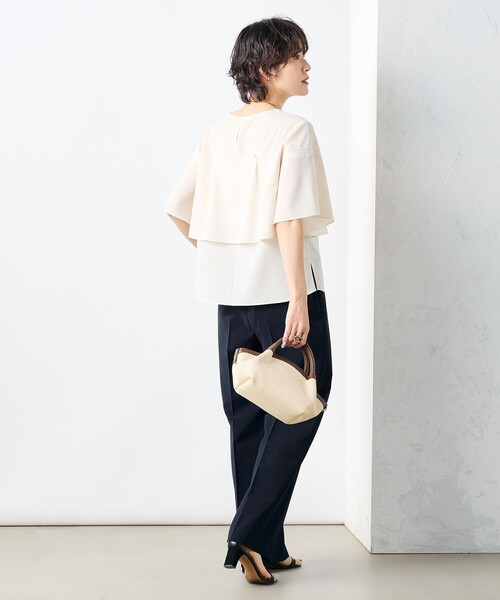 【新品タグ付】NOLLEY'Sノーリーズ ウールライクフレアスリーブブラウス NOLLEY'S ブラウス シャツ 「セットアップ対応」麻調フレア