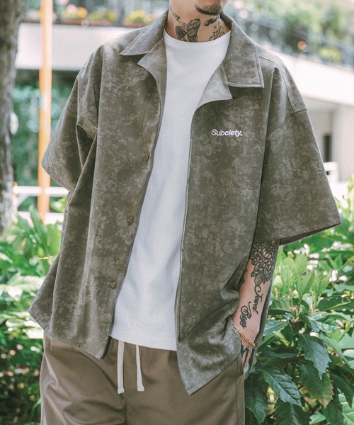 Subciety（サブサエティ） シャツ 半袖 Faded open collar shirt