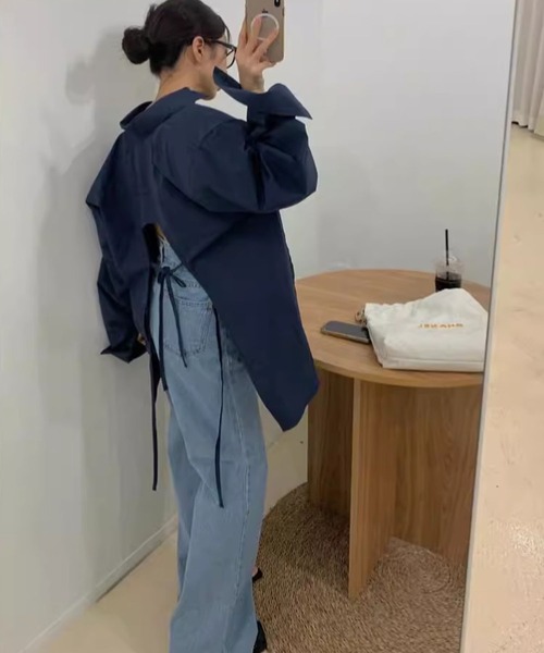 ブラウス シャツ バックオープンリボン 長袖シャツ レディース
