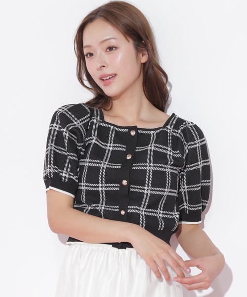【美品 DES PRES】レディース　ポリエステル混ジャガードニット 丈短めM miniministore 透かし編みニットカーディガン ショート丈