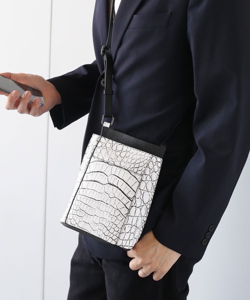 ショルダーバッグ クロコダイル スマホショルダー マット加工 メンズ レディースの画像