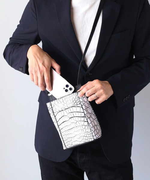 ショルダーバッグ クロコダイル スマホショルダー マット加工 メンズ レディースの画像