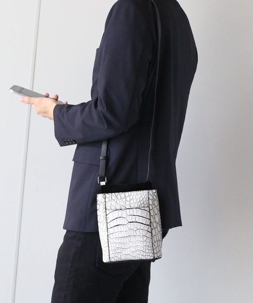 ショルダーバッグ クロコダイル スマホショルダー マット加工 メンズ レディースの画像