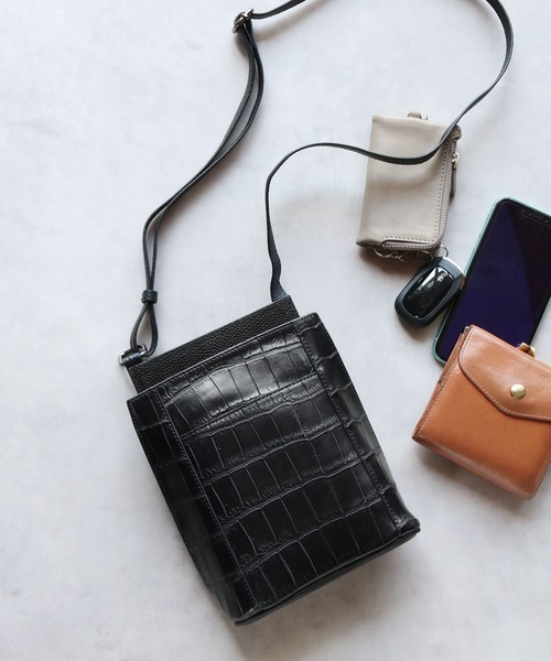 ショルダーバッグ クロコダイル スマホショルダー マット加工 メンズ レディースの画像