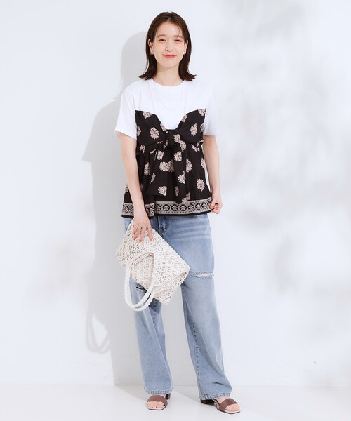 tシャツ スカーフスリーブTシャツ レディース SHIPS tシャツ 「WEB限定」「手洗い可能」スカーフ コンビ TEE