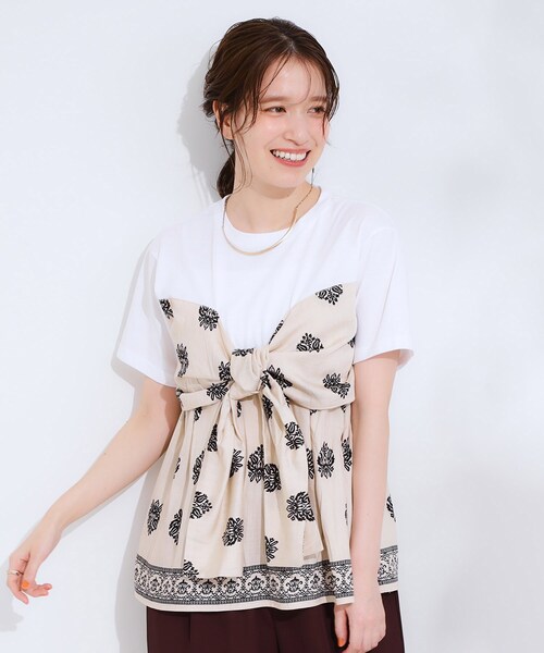 tシャツ スカーフスリーブTシャツ レディース 楽天市場】スカーフ柄（Tシャツ・カットソー｜トップス