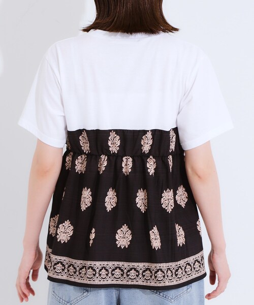 LM LULU スカーフ柄Tシャツ Cutie Blonde tシャツ 「S-LL」スカーフ巻きレイヤード風Tシャツ