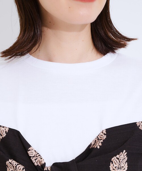 LM LULU スカーフ柄Tシャツ Cutie Blonde tシャツ 「S-LL」スカーフ巻きレイヤード風Tシャツ