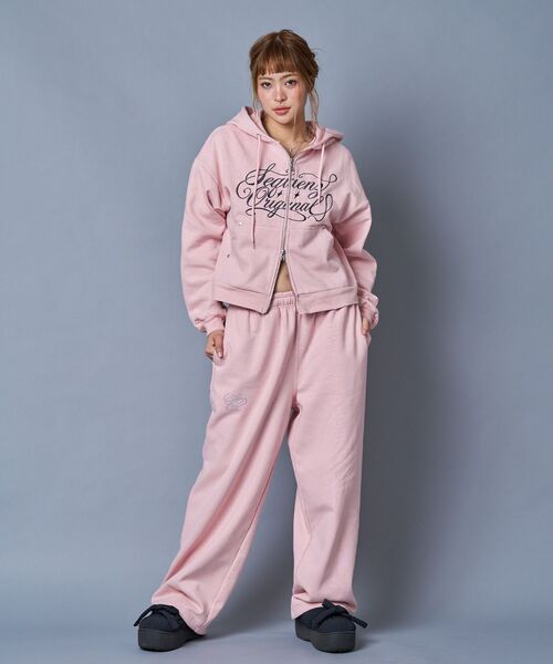 SEQUENZ スウェットセットアップ ピンク SEQUENZE ワイドパンツ パンツ セットアップ対応 / グリッター