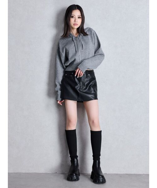 GYDA（ジェイダ） パーカー ニットショートZIP UPパーカー レディース