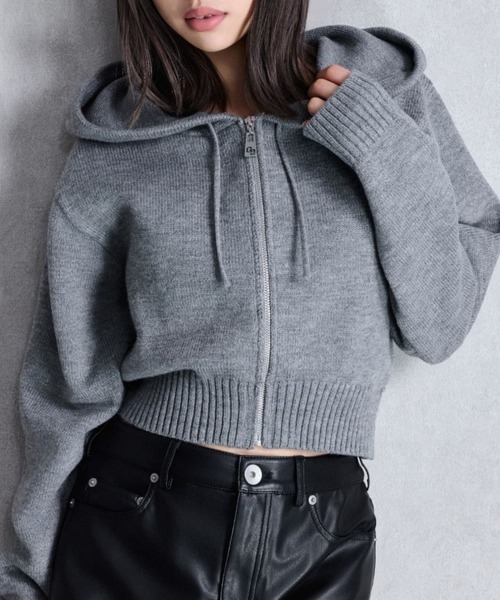 GYDA（ジェイダ） パーカー ニットショートZIP UPパーカー レディース