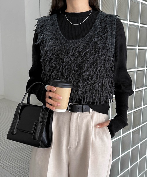 「andme」 「alma design」ニットベスト M チャコールグレー レディース