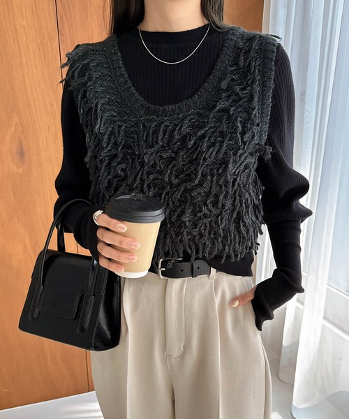 「andme」 「alma design」ニットベスト M チャコールグレー レディース