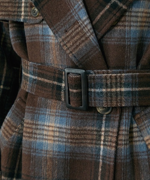 Elishe ステンカラーコート コート 2WAYチェックミドルコート