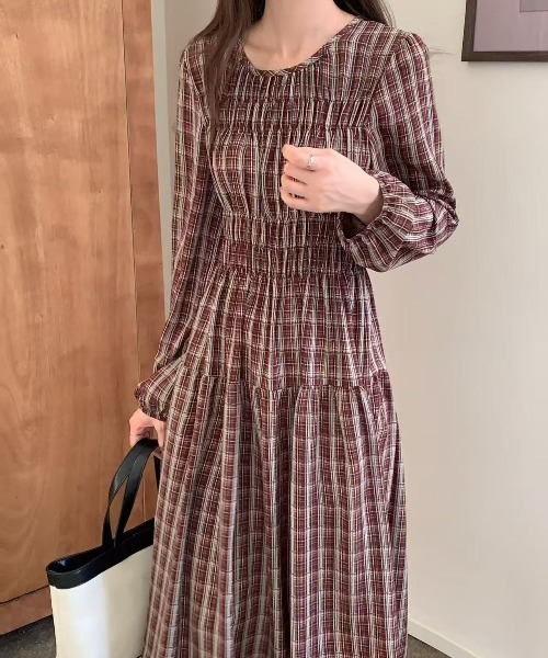 me ISSEY MIYAKE チェック柄 シャーリング 膝丈 ワンピース FINEnough ワンピース チェック柄シャーリングワンピース : ZOZOTOWN