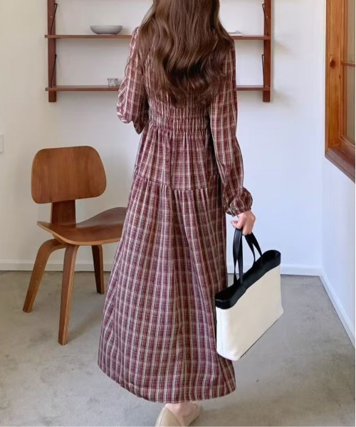 FINEnough ワンピース チェック柄シャーリングワンピース : ZOZOTOWN