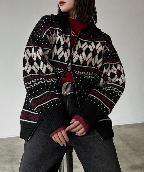 PAGEBOY（ページボーイ） ニット セーター カウチンライクエリツキZIP