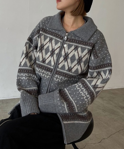 PAGEBOY（ページボーイ） ニット セーター カウチンライクエリツキZIP