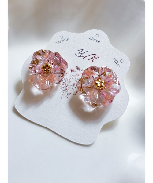 ≪151 ピンク≫レジンピアス 450円 TONE（トネ） ピアス 「YM」お花のレジンピアス 金アレ対応（MA