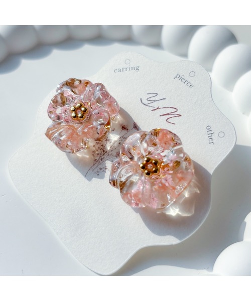 TONE（トネ） ピアス 「YM」お花のレジンピアス 金アレ対応（MA