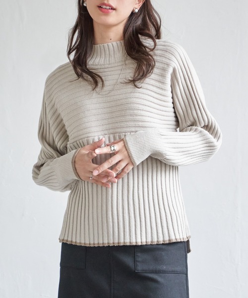 ikka（イッカ） ニット セーター 7Gワイドリブ切り替え配色プル