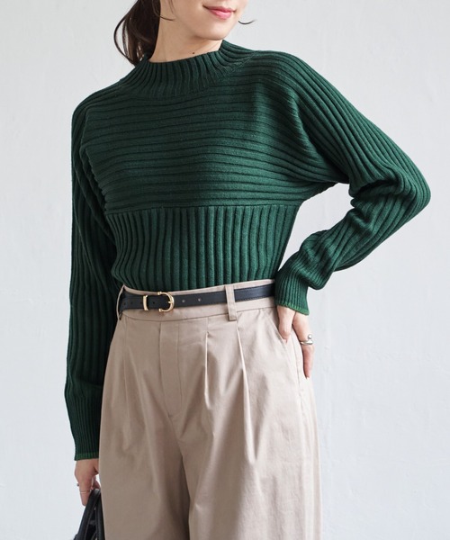 ikka（イッカ） ニット セーター 7Gワイドリブ切り替え配色プル