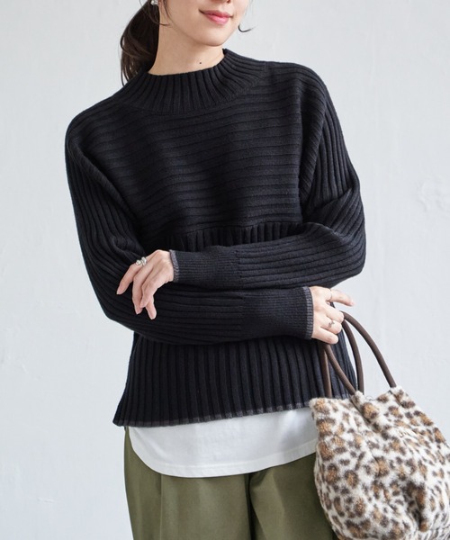 ikka（イッカ） ニット セーター 7Gワイドリブ切り替え配色プル