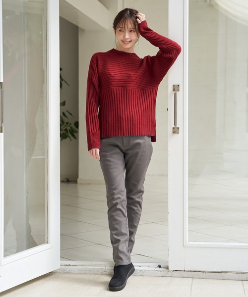 ikka（イッカ） ニット セーター 7Gワイドリブ切り替え配色プル