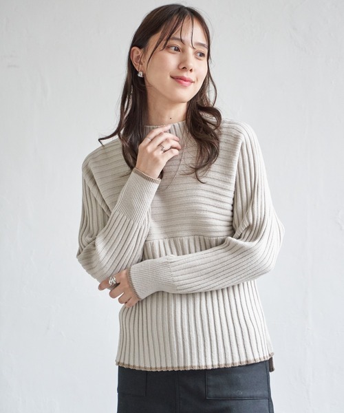 ikka（イッカ） ニット セーター 7Gワイドリブ切り替え配色プル