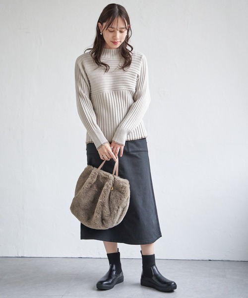 ikka（イッカ） ニット セーター 7Gワイドリブ切り替え配色プル