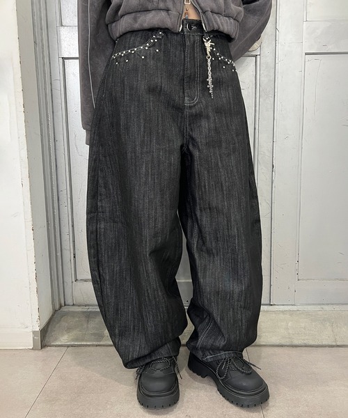 ジーンズ デニム デニムパンツ スタッズスラブカーブデニム レディース