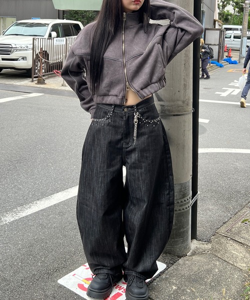 ジーンズ デニム デニムパンツ スタッズスラブカーブデニム レディース