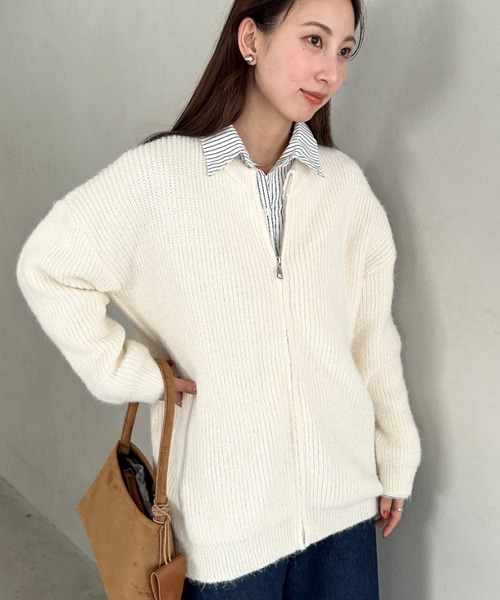 カーディガン ノーカラージップニットカーディガン レディース カーディガン ノーカラージップニットカーディガン レディース