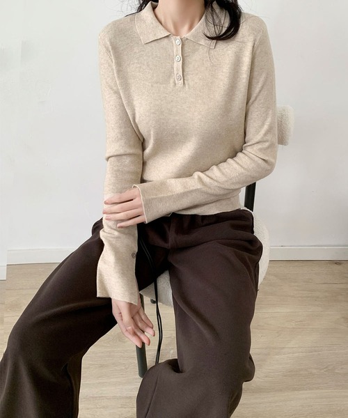 LOWO ニット セーター ポロニット ニット 長袖 トップス レディース 襟