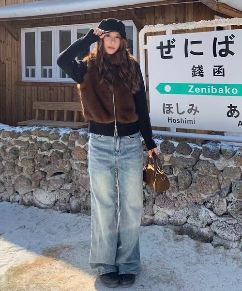 AsRiRe カーディガン 25aw 袖取り外し/2WAYフェイクファーニット