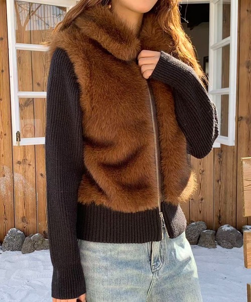 AsRiRe カーディガン 25aw 袖取り外し/2WAYフェイクファーニット 
