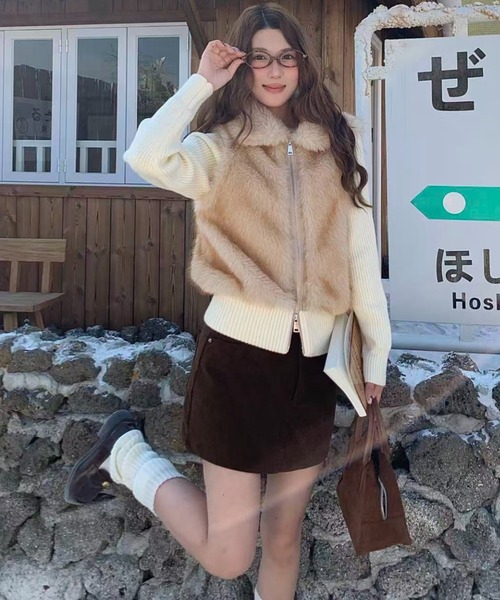 AsRiRe カーディガン 25aw 袖取り外し/2WAYフェイクファーニット 