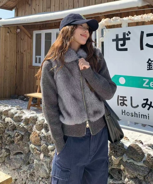 AsRiRe カーディガン 25aw 袖取り外し/2WAYフェイクファーニット 