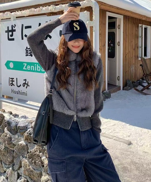 AsRiRe カーディガン 25aw 袖取り外し/2WAYフェイクファーニット 
