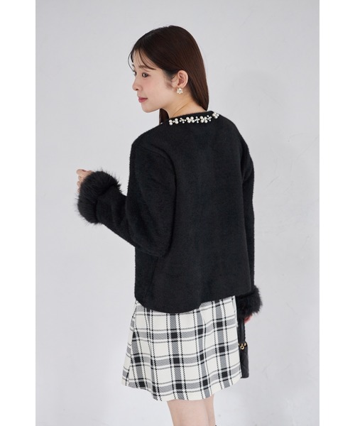 tocco closet ノーカラージャケット ブークレジャコット　ブラック トッコクローゼット tocco closet 取り外し可能な袖口ファー付き