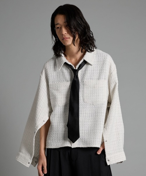 VELNUS シャツ 「VELNUS」Lame tweed 2way sleeve short shirt jacket
