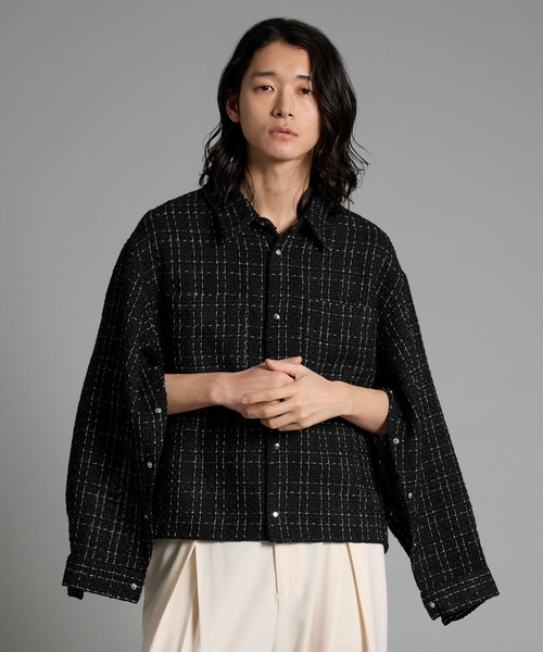 VELNUS シャツ 「VELNUS」Lame tweed 2way sleeve short shirt jacket