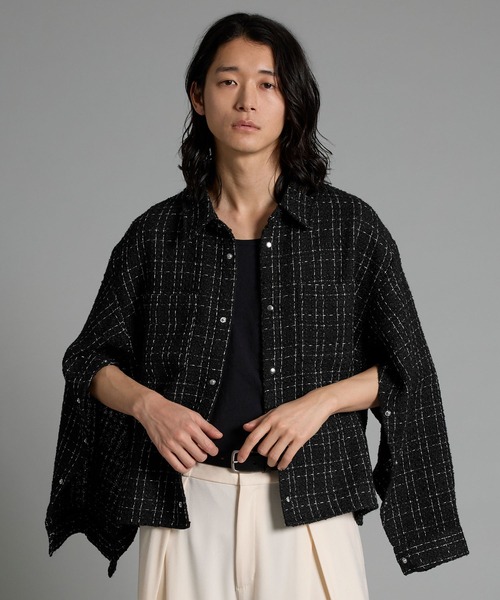 VELNUS シャツ 「VELNUS」Lame tweed 2way sleeve short shirt jacket