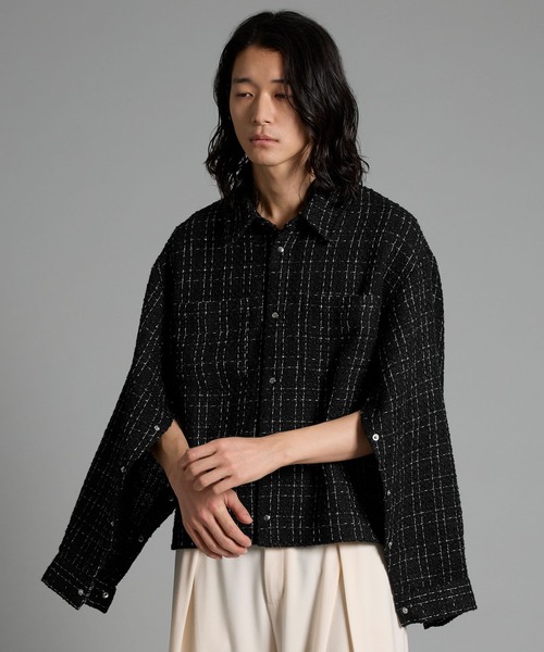 VELNUS シャツ 「VELNUS」Lame tweed 2way sleeve short shirt jacket