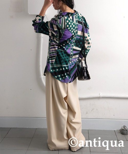 「antiqua」 長袖シャツ ONESIZE ブラック レディース_画像4