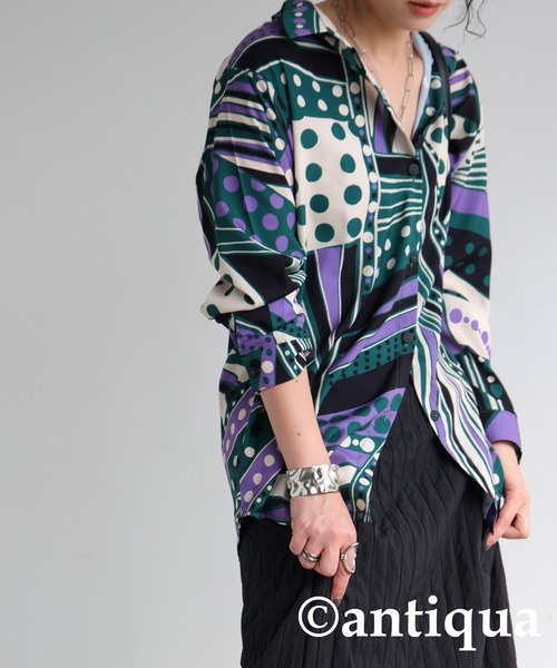 「antiqua」 長袖シャツ ONESIZE ブラック レディース_画像6