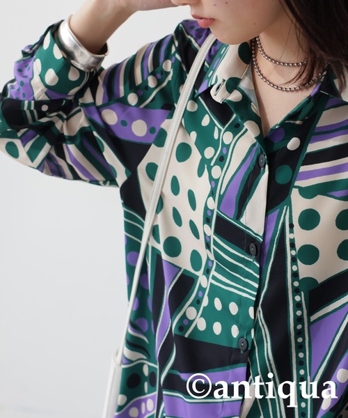 「antiqua」 長袖シャツ ONESIZE ブラック レディース_画像7